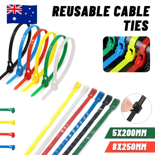 Cable Zip Ties Nylon Plastic Heavy Duty Releasable Reusable Wrap Wire Removable