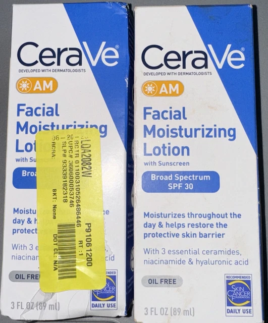 Loción hidratante facial Cerave AM - 3 OZ x2 vencimiento 2025+