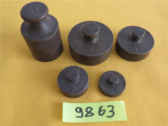 5 x alte Messing Gewichte Punze 1948 Messinggewicht 20-250 g Apotheker Gewicht