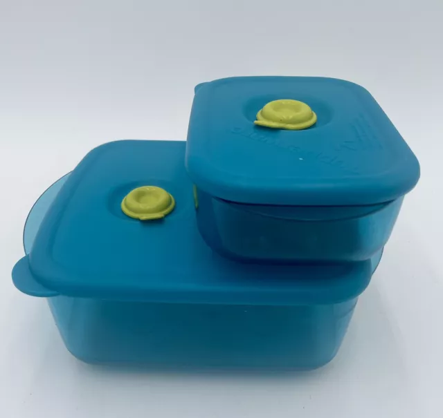 Tupperware Vent & Serve Containers Set Of 2 Teal 4.25Cup And 1 Cup New