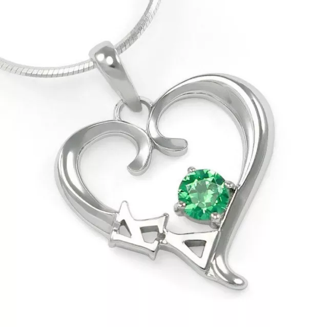 Kappa Delta sterling silver heart pendant with Swarovski green crystal, NEW!***