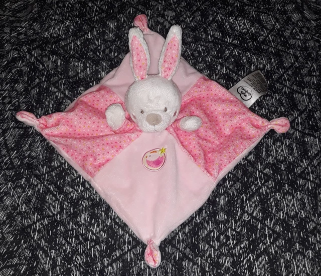 Doudou plat lapin rose pois oiseau MOTS D'ENFANTS en TBE