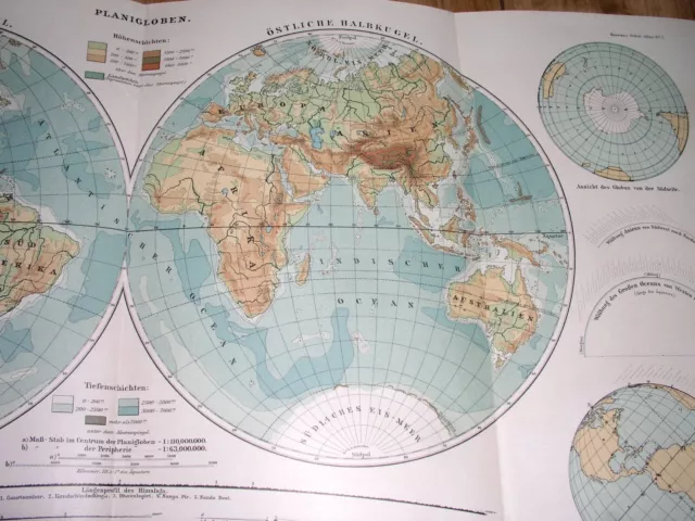 1901 Antique  Map Of The World Globes Hemispheres America Africa Asia Europe 3