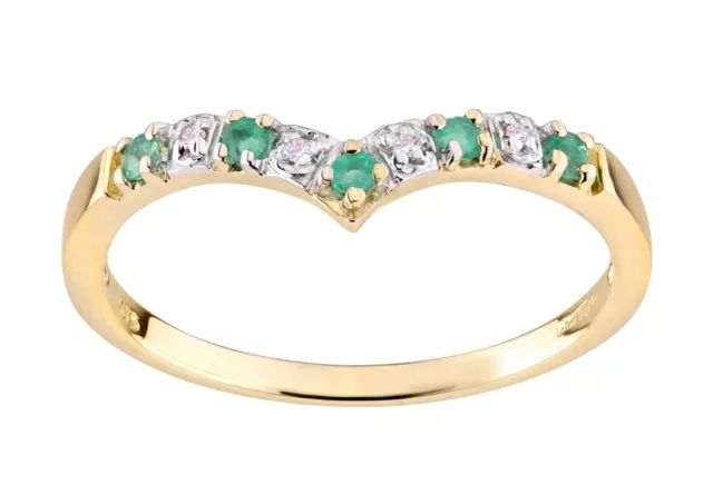 9ct Yellow Gold Emerald & Diamond Wishbone Eternity Ring - sizes J to S