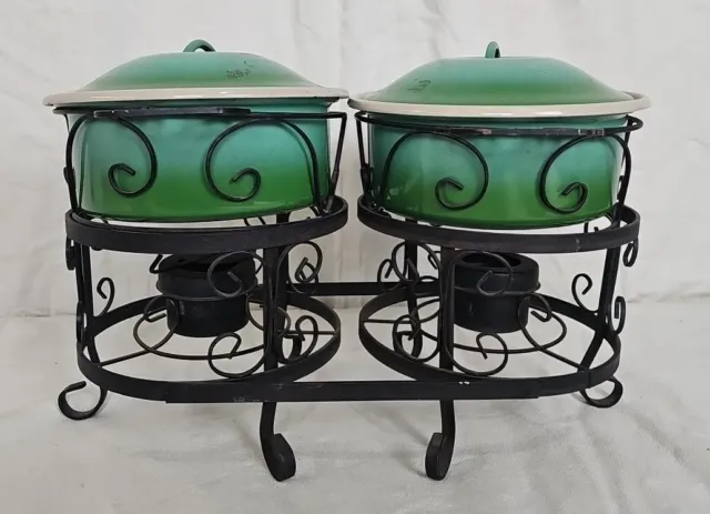 Globe Ware Atomic Green Enamelware Double Chafing Dish Casserole Covered MCM