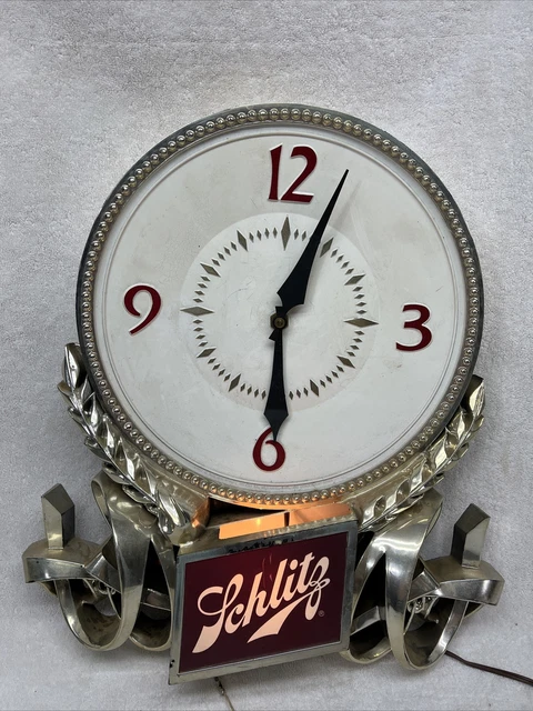 Old Beat Up Schlitz Beer Light Up Clock Loose Hands Works Sometimes Old Beat Up Schlitz Beer Light Up Clock Loose Hands Works Sometimes