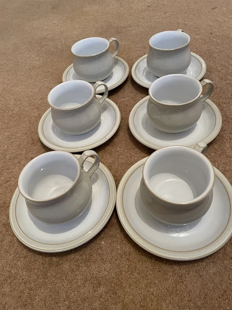 6 x Denby Linen Tea Coffee Cups and Saucers Dishwasher Safe