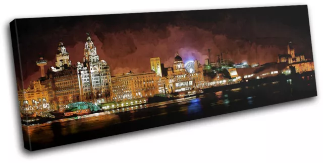 Liverpool Skyline Watercolour Landmarks SINGLE CANVAS WALL ART Picture Print