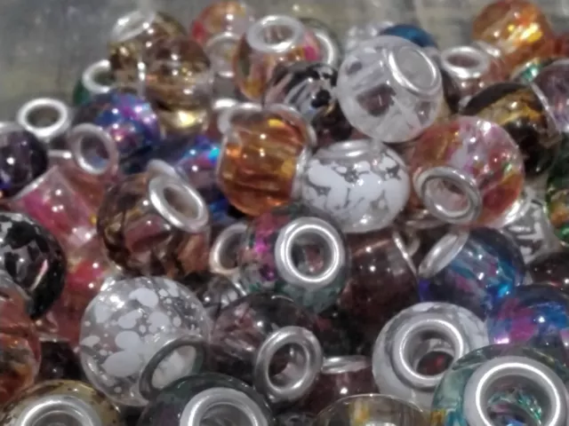 Spray Painted European Beads, 14-15x9.5-11mm, Transparent,Mixed Colours, 20pce,