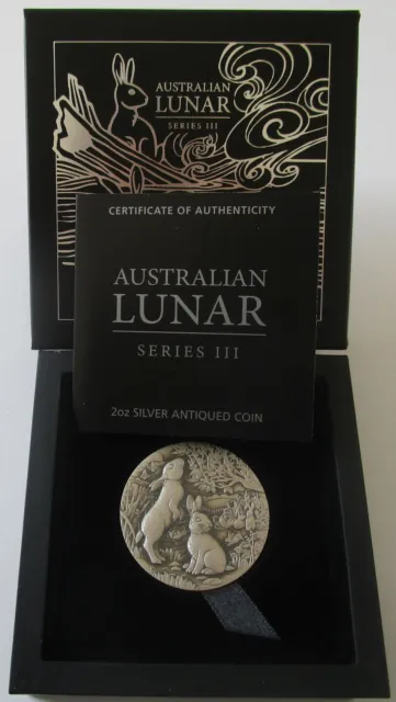 Australia 2 Dollars 2023 Lunar III Rabbit 2 Oz Silver Antique