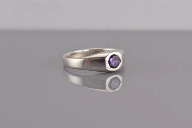 Sterling Silver Hexagon Set Purple Amethyst Solid Band Ring 925 Sz: 7.5