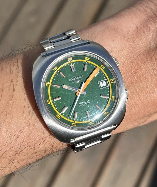 LONGINES ADMIRAL BRITISH Racing Green Super Compressor Diver Vintage ...