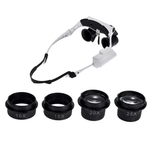 8 Lens Double Eye Jewelry Watch Repair Magnifier Loupe Glasses With LED Light