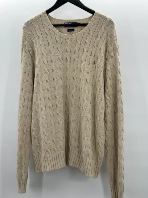 Polo Ralph Lauren Men's Beige Crew Neck Cotton Cable-Knit Sweater  XXL