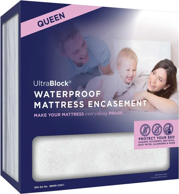 Zippered Mattress Protector (Queen) - Waterproof Cover Stops Dust Mite, Bed Bug,