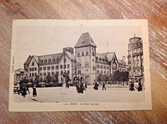 Lot 2 CPA 57 METZ la POSTE CENTRALE + la GARE CENTRALE animée 1926 AK Postcard 3