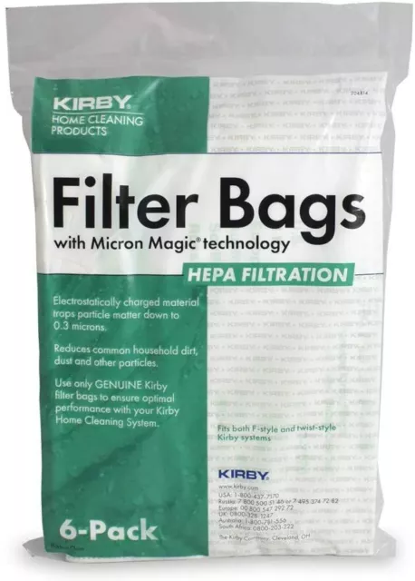 Kirby Genuine 204814 Universal Fit Micron Magic HEPA Bag Pack (6) + Free Belt