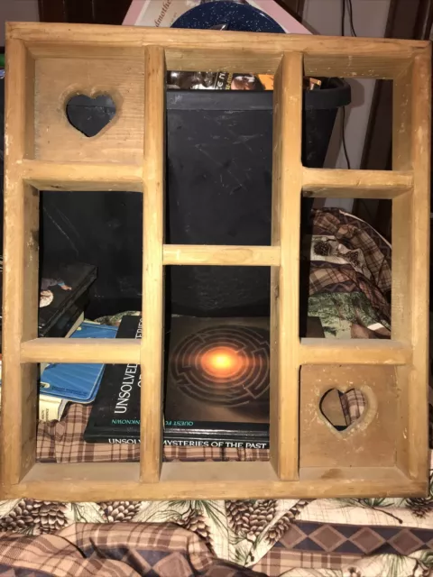 Wooden 17” X 15 1/2” Wall Mounted 8 Compartment Shadow Box/Display Shelf Hearts