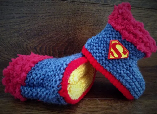 Baby Boy Hand Knitted Crochet Booties Boots Slippers Superman Super Hero 0-12M