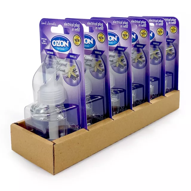 (184,21 EUR/l) 6 x Ozon Duftölflakon Lavendel Vanille für Air Wick Duftstecker