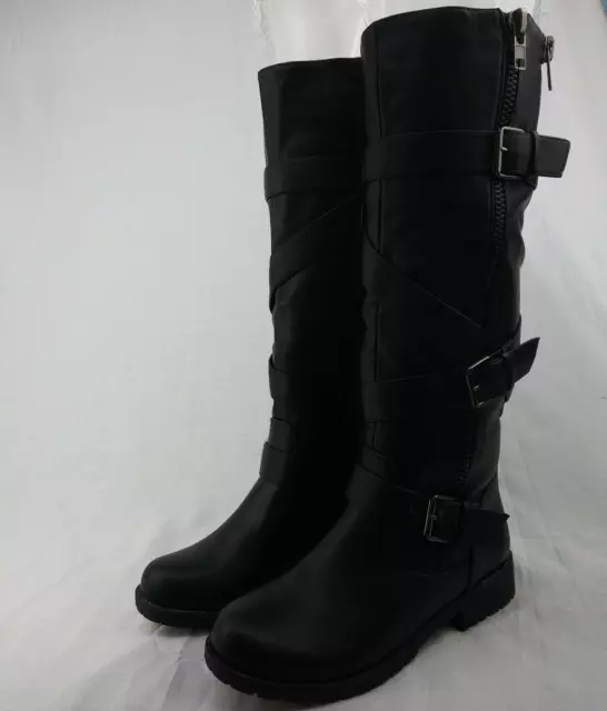 DbDk Boots Womens 6.5 Biker Fashion Black Tall Buckles Straps Zippers Moto NWOB