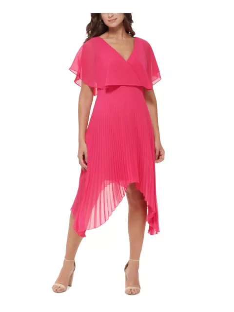 KENSIE DRESSES Womens Pink Lined Handkerchief Hem Flutter Sleeve Midi Dress 8