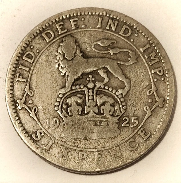 1925 Sixpence - George V British Silver Coin - Fair Condition