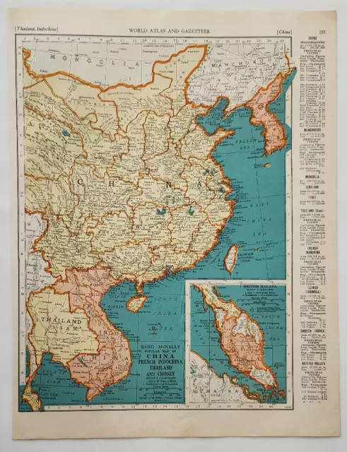 Japan/China WWII Rand McNally 1942 2-Sided Map Cities ~11x14"