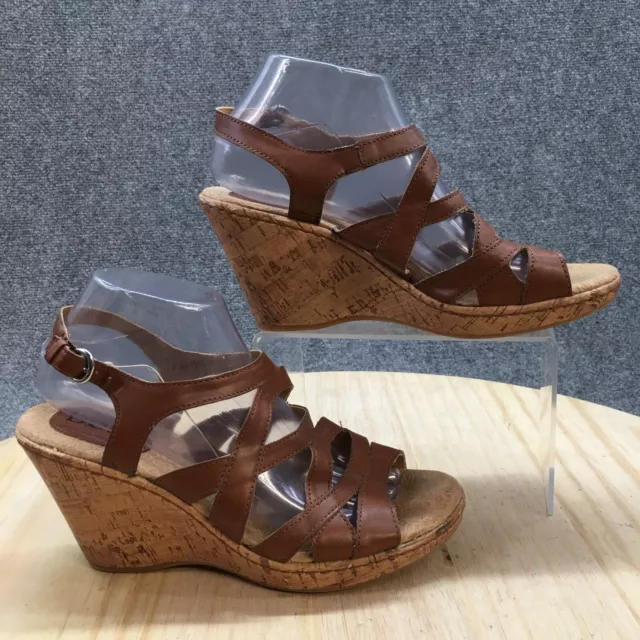 Bolo Sandals Womens 9 M Casual Strappy Slingback J07716 Brown Faux Leather Wedge