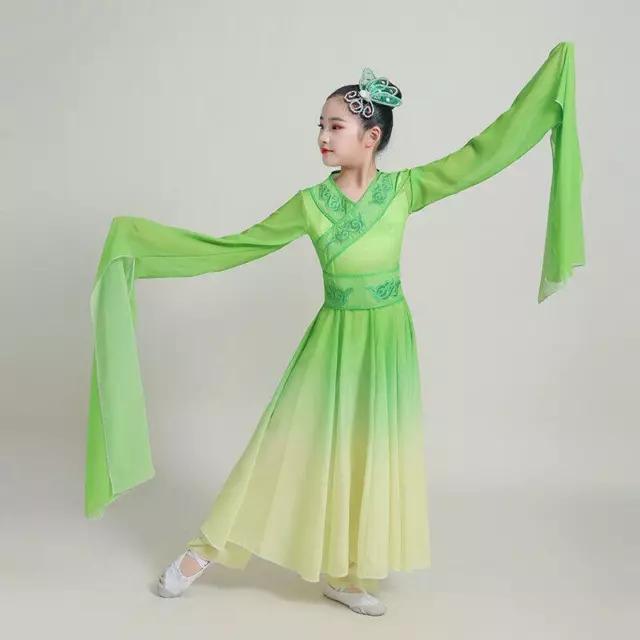 Women Chinese Opera Dance Dress Clothes Long Water Sleeve Shrug Wave Ethnic