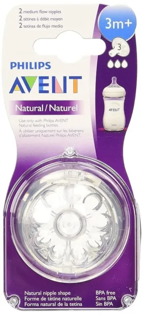 Philips Avent BPA Free Natural Medium Flow Nipples, 3 month+( Pack of 2)