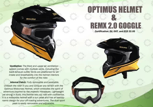 Noir "Casque Motocross Optimus Avec Lunettes Remx 2.0 Transparentes" Royal...