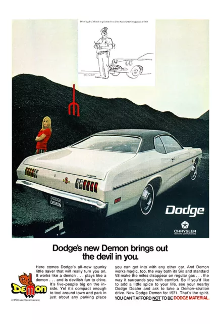 13x19 1971 Dodge Demon 340 Mopar Art Ad Print 318 Scat Pack Muscle 4-bbl. V8 71