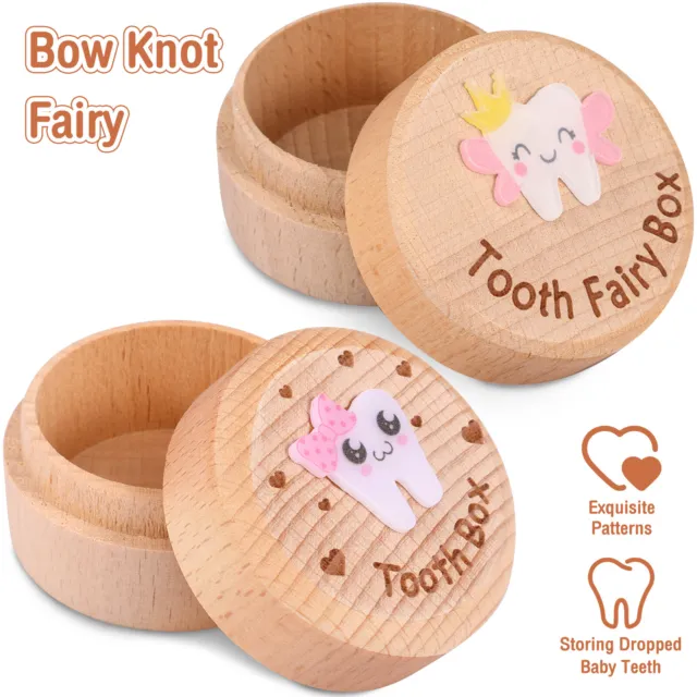 Tooth Fairy Box Wooden Baby Tooth Box 3D Carved Cute Cartoon Tooth maRmL