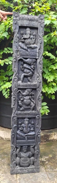 Ganesha Carved Panel Ancient Sculpture Temple Wood Mural Hindu Ganesh India I