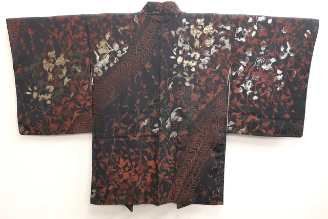 8361C5 Silk Vintage Japanese Kimono Haori Jacket Branch Urushi