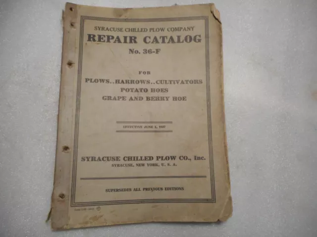 Vintage 1937 John Deere Syracuse Chilled Plow Repair Catalog 36-F