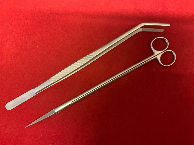 Pro11'' Aquarium Shears Scissors CURVED Blades Plant Tool & 12 inch tweezer