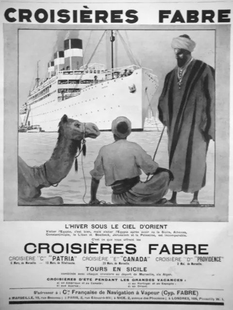 Publicité 1929 Croisières Fabre L'hiver Sous Le Ciel D'orient Visiter L'egypte