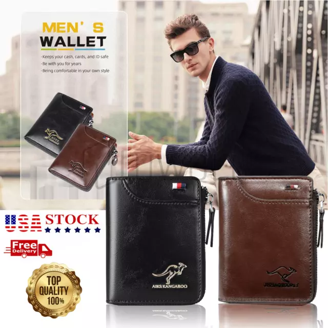 Slim Men's Leather Bifold Wallet RFID Blocking Genuine Credit ID Card Waterproof