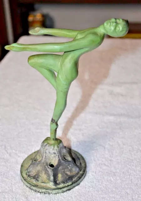 Antique NuArt art deco "Dancing Girl Flower FROG/Holder,  in Tiffany green