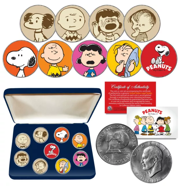 PEANUTS Snoopy 1976 IKE Eisenhower Dollar U.S. 9-Coin Set THEN & NOW with Box
