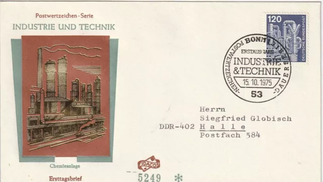 BRD_2445 Nr. 855 auf FDC echt gelaufen aus 1975 - DS Technik, Chemieanlage