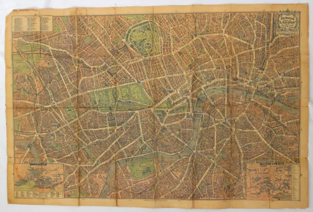 GEOGRAPHIA Pictorial Plan of London Sheet Vintage Old Paper Map Circa 1930's