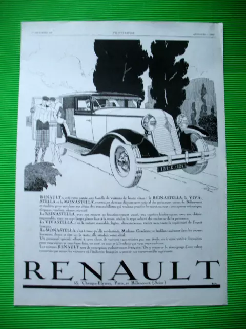 Renault Automobile Reinastella Illustration Vincent Ad 1928 Press Release