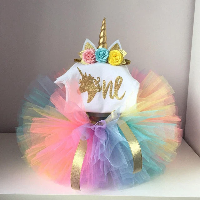 Abito tutù per bambine 1 ° compleanno festa unicorno romper torta smash 2 pezzi