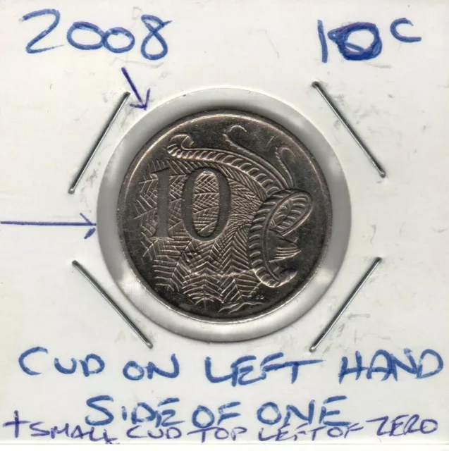 AUSTRALIAN 2008 10 Cent Coin With Cud Left Hand Side Of 1 Top Left australian-2008-10-cent-coin-with-cud-left-hand-side-of-1-top-left