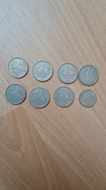 Münzen - 7 x Deutsche 1,00  Mark und 1 x 50 Pfennig
