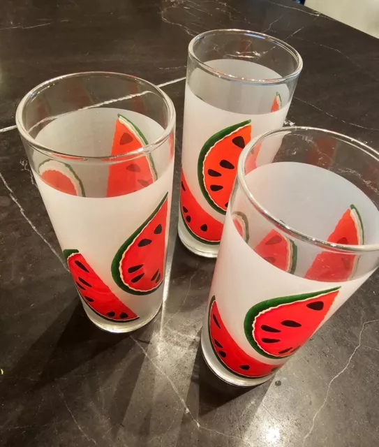 Set Of 3~Libby®️ Frosted Watermelon Retro High Ball Glasses/Tumblers~12oz