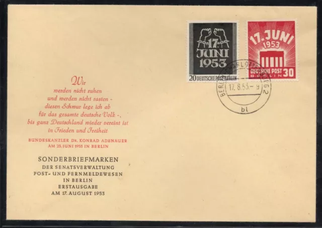 BERLIN: FDC, MiNr. 110/111 vom 17.8.53 = FIRST DAY COVER
